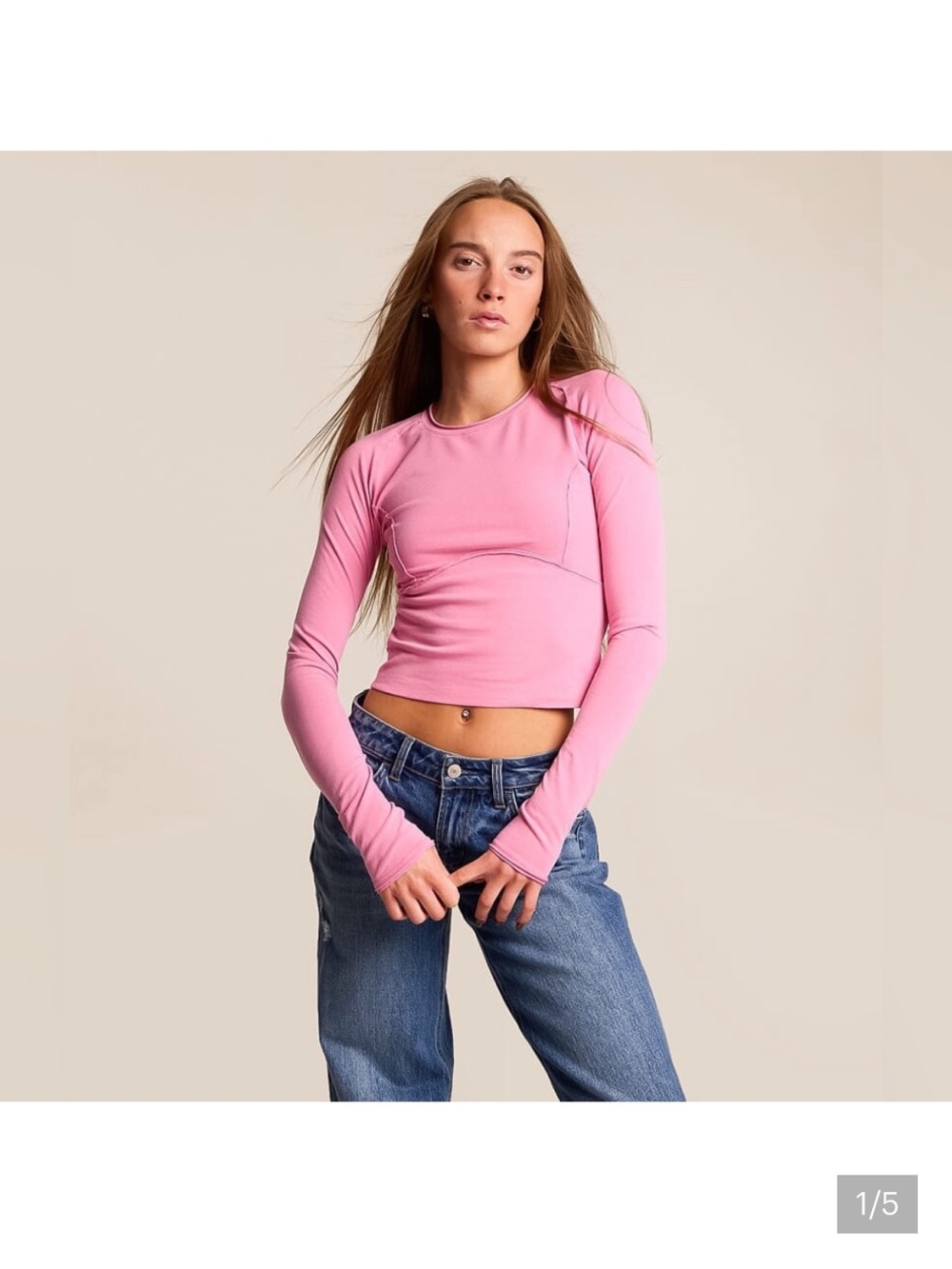 Free People Pink Long Sleeve Crew Crop Top
